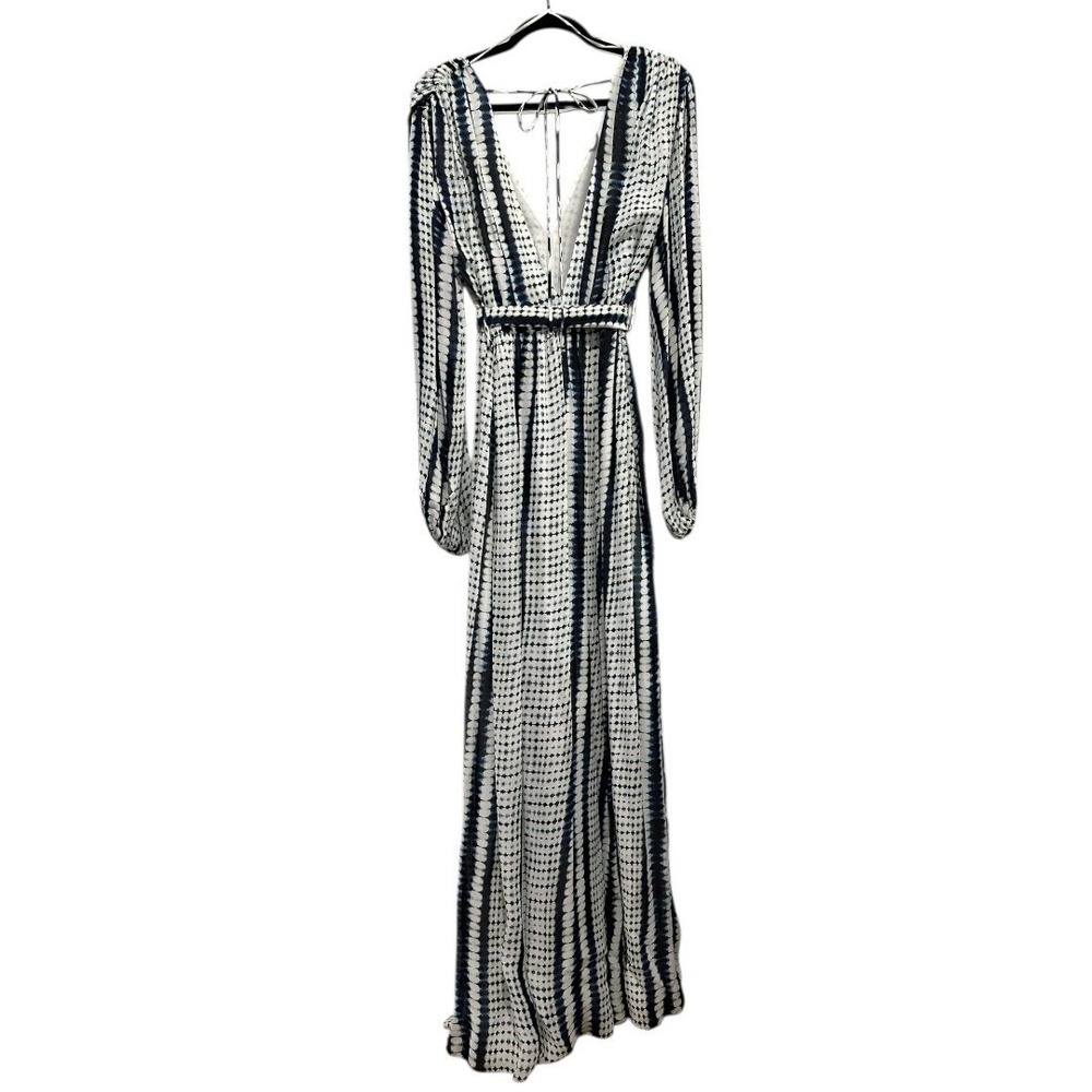 NOCTURNE Varyant Tie Waist Maxi Dress Boho Abstract Print Deep V Neck Size XL - Picture 4 of 8